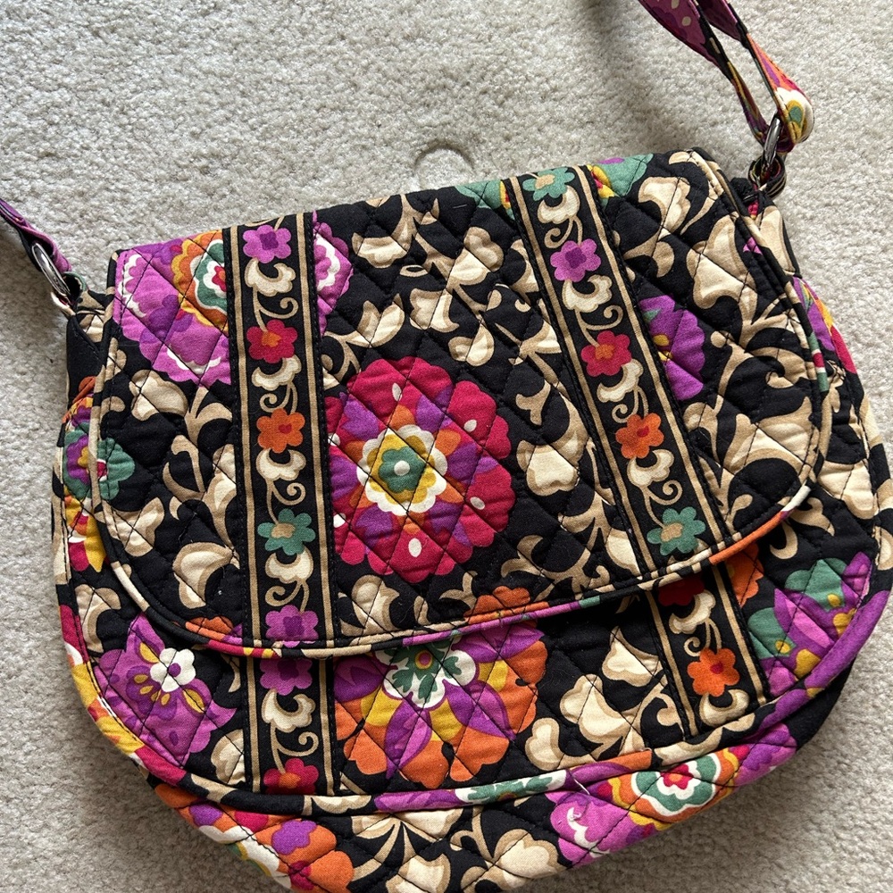 Vera Bradley Black Quilted Crossbody with Multicolor Floral Medallions
